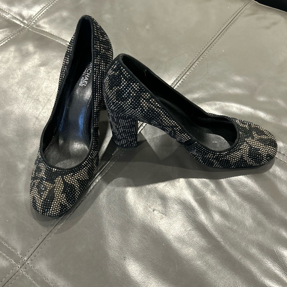 Michael Kors Black and Silver Patterned Heels